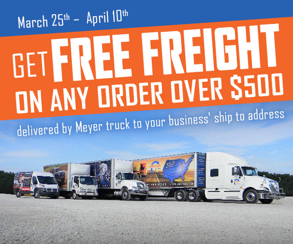 Get Free Freight on any order over $500 using Meyer delivery truck