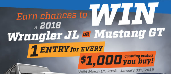Win a Wrangler JL or Mustang GT!