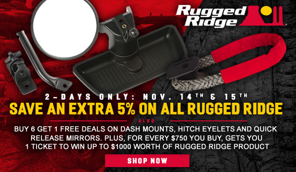 Save an extra 5% on Rugged Ridge for 2 days only!