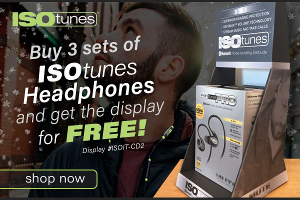 Free display with purchase of 3 ISOtunes Headphones